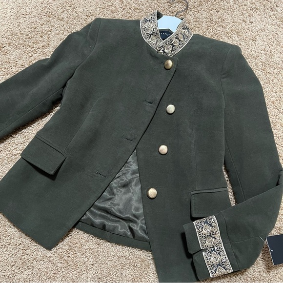 NWT ZARA Military Jacket Embroidered High Neck Coat Green M - Picture 2 of 12